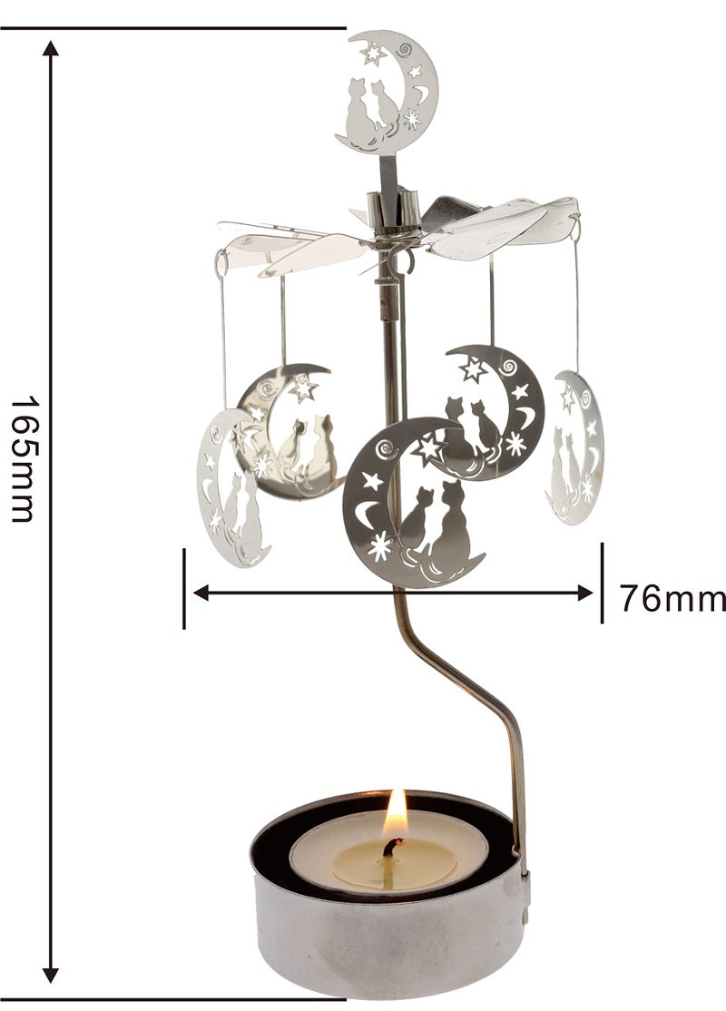 HOKHBCW Rotary Candle Holder Spinning Candleholder Metal Small Gift (Moon+cat) - Image 1